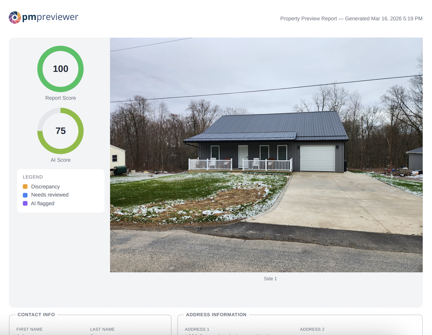 Property preview report with AI annotations, photos, and condition scores