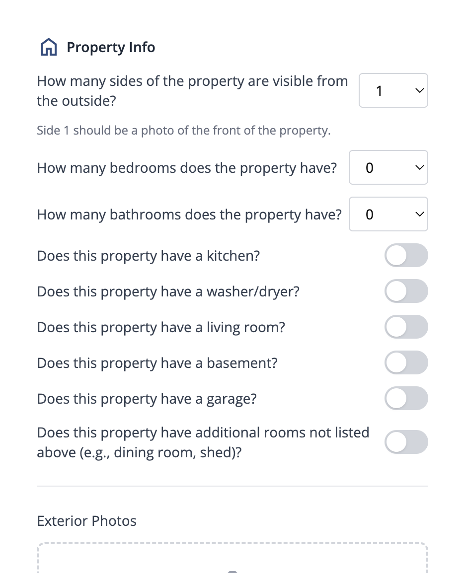 Mobile-friendly property survey form for collecting photos and property details